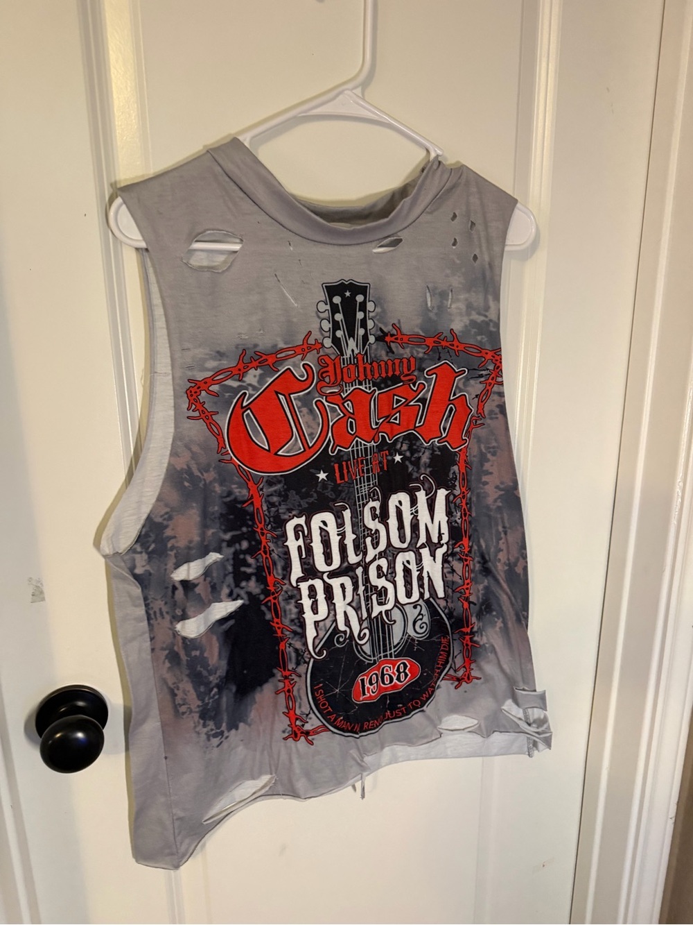MISSLOOK Gray Tank Top with Black and Red Folsom Prison Graphic
